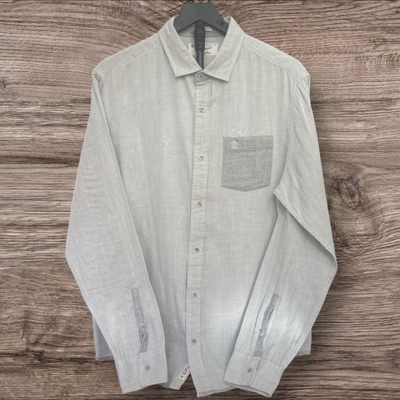 Original Penguin Classic Slim Fit Men's L Gray Button-Up Shirt - Picture 3 of 9